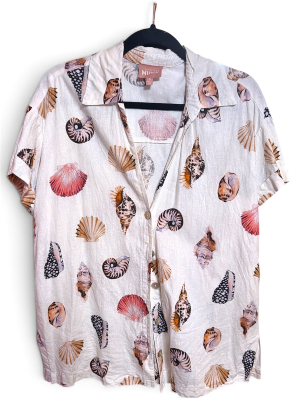 Show Me Your Mumu Seashell Button Down Shirt Size S White Beige